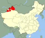 Location of the Second East Turkestan Republic in China