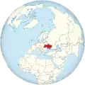 Ukraine on the globe (Europe centered)