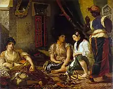 阿爾及爾的女人（1834年、羅浮宮美術館所藏）"Femmes d'Alger dans leur appartement"